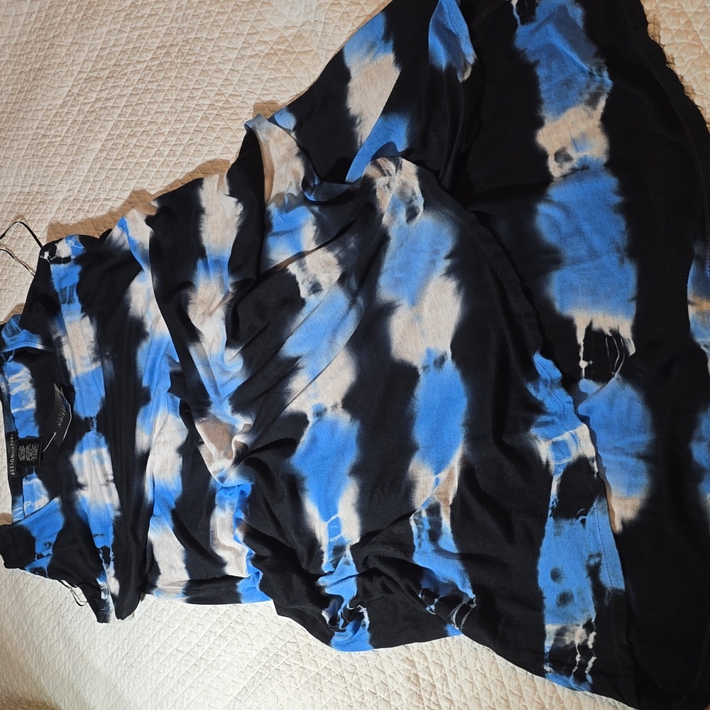 🦋Design History Viscose  Gingham Blue Combo Tie Dye Hi-Low Dress